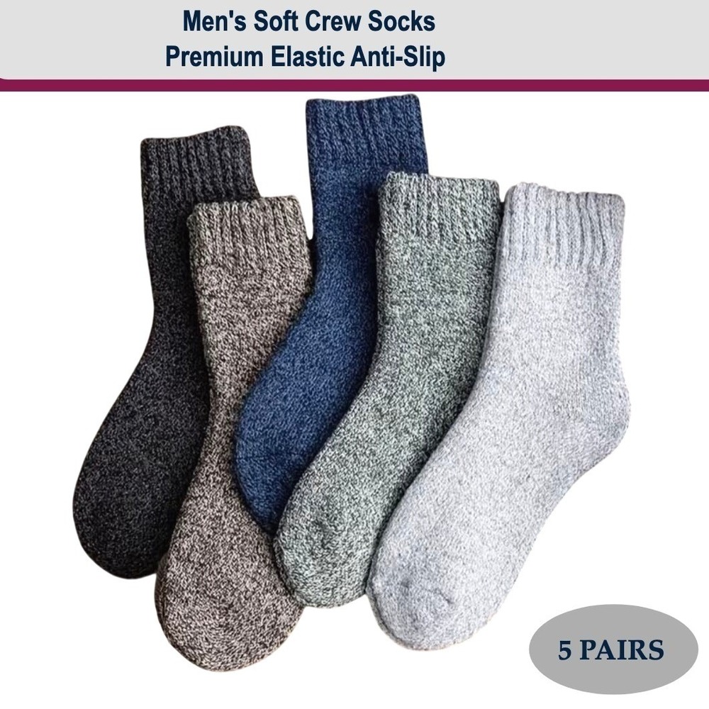 Breathable Retro Style Socks LARGE Blue Brown Anti-Slip Anti-Blister 5 Pairs NEW